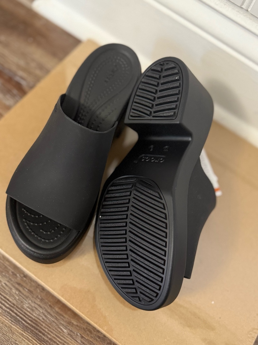 CROCS Matte Black Wedge Slide Mules